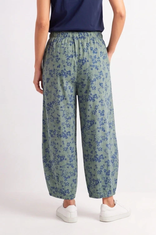 Spodnie damskie zielone w kwiaty baloon luźny krój bawełna Italy