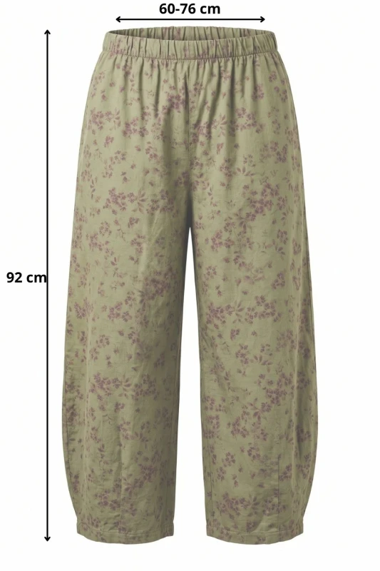Spodnie damskie khaki w kwiaty baloon luźny krój bawełna Italy