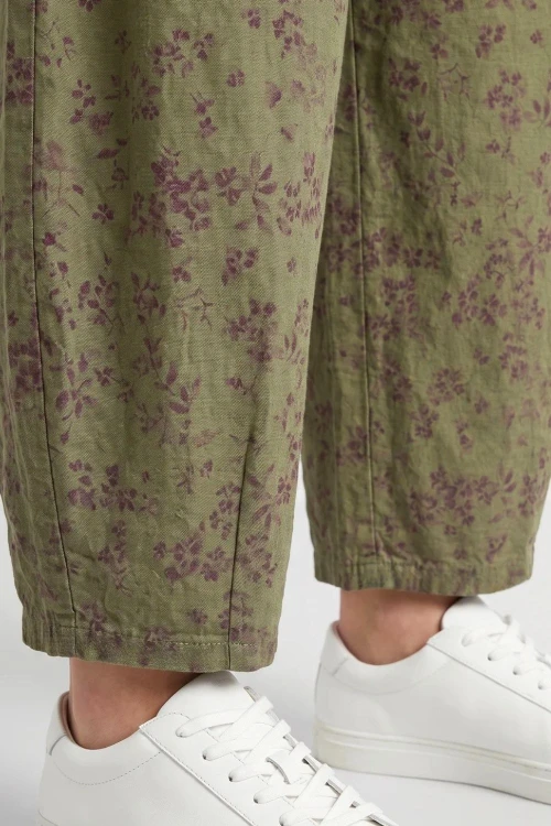 Spodnie damskie khaki w kwiaty baloon luźny krój bawełna Italy