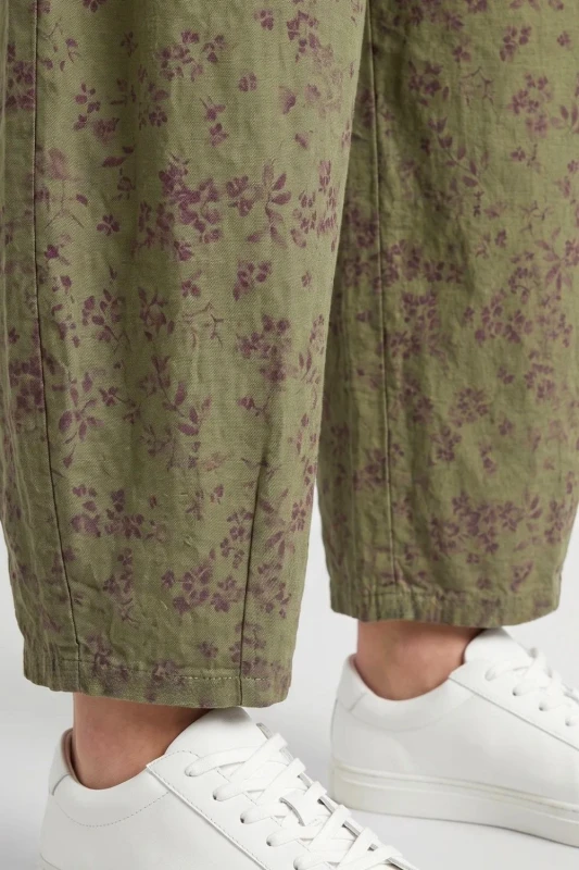 Spodnie damskie khaki w kwiaty baloon luźny krój bawełna Italy
