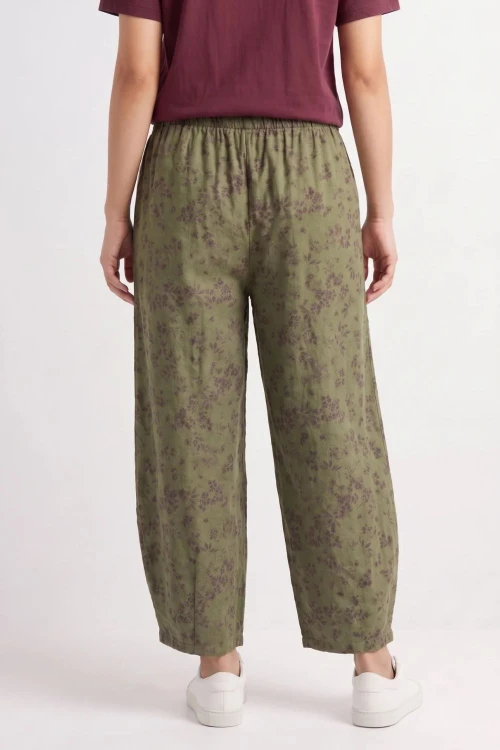 Spodnie damskie khaki w kwiaty baloon luźny krój bawełna Italy