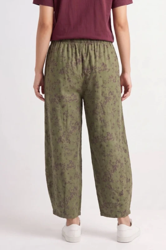 Spodnie damskie khaki w kwiaty baloon luźny krój bawełna Italy