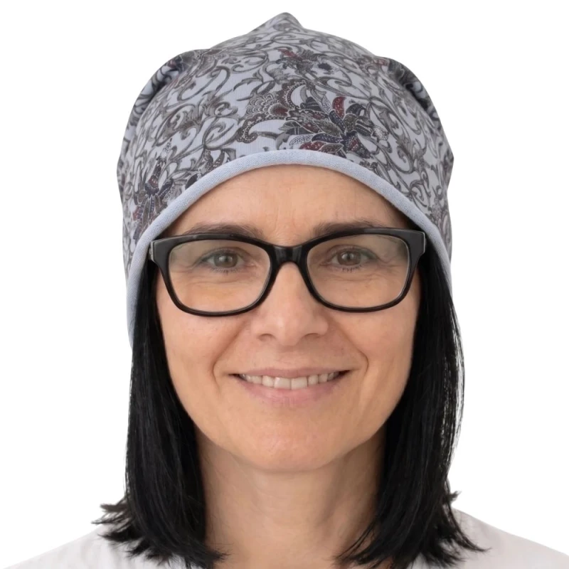 Czapka damska Beanie włoska cienka smerfetka błękitna we wzory