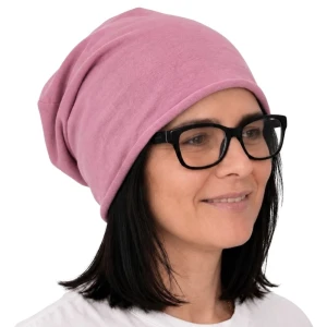 Czapka damska Beanie włoska cienka smerfetka pudrowy róż