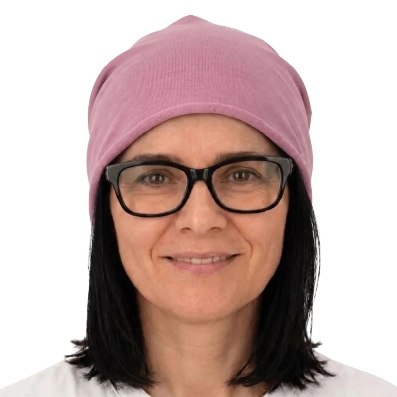 Czapka damska Beanie włoska cienka smerfetka pudrowy róż