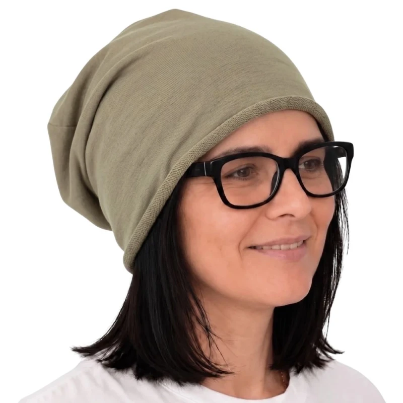 Czapka damska Beanie włoska cienka smerfetka khaki