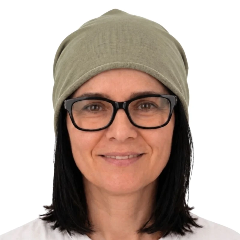 Czapka damska Beanie włoska cienka smerfetka khaki