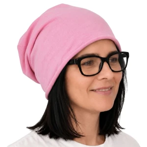 Czapka damska Beanie włoska cienka smerfetka pastelowy róż