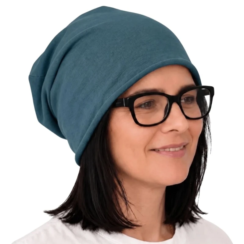 Czapka damska Beanie włoska cienka smerfetka ciemny morski