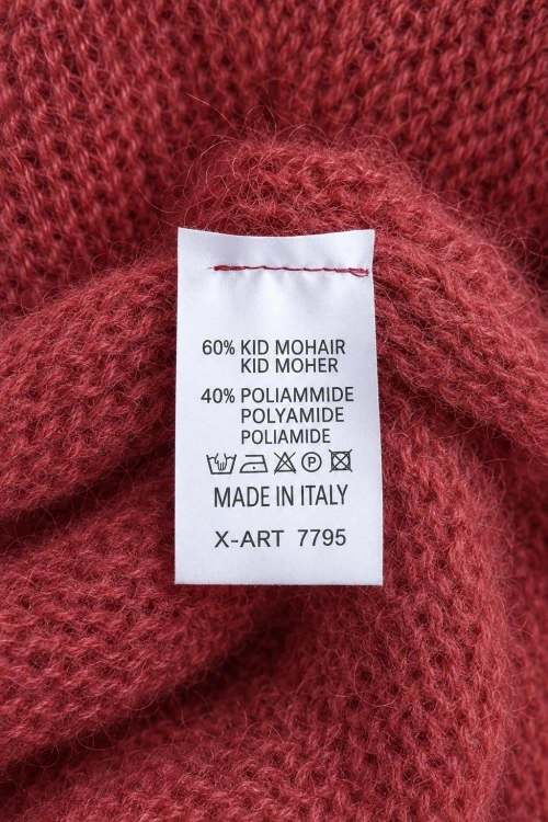 Sweter damski bordowy 60% kid moher dekolt w szpic Made in Italy