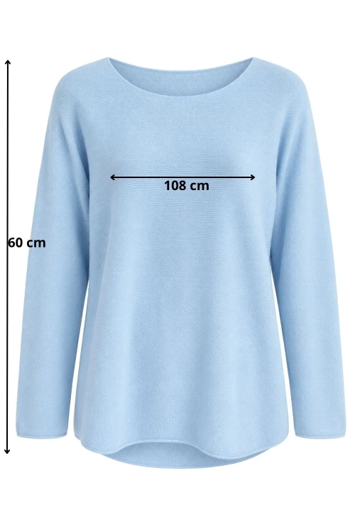 Sweter damski błękitny z przeszyciami dekolt łódka One Size