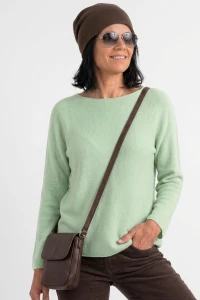 Sweter damski miętowy z przeszyciami dekolt łódka One Size 