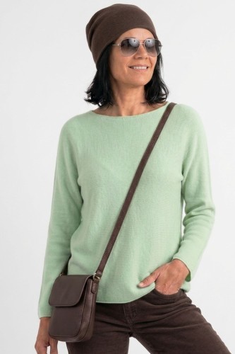 Sweter damski miętowy z przeszyciami dekolt łódka One Size