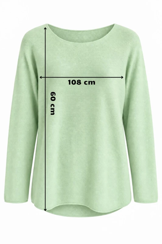 Sweter damski miętowy z przeszyciami dekolt łódka One Size