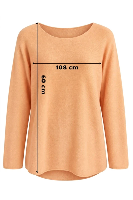 Sweter damski łososiowy z przeszyciami dekolt łódka One Size