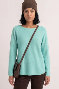Sweter damski miętowy turkus z przeszyciami dekolt łódka One Size  