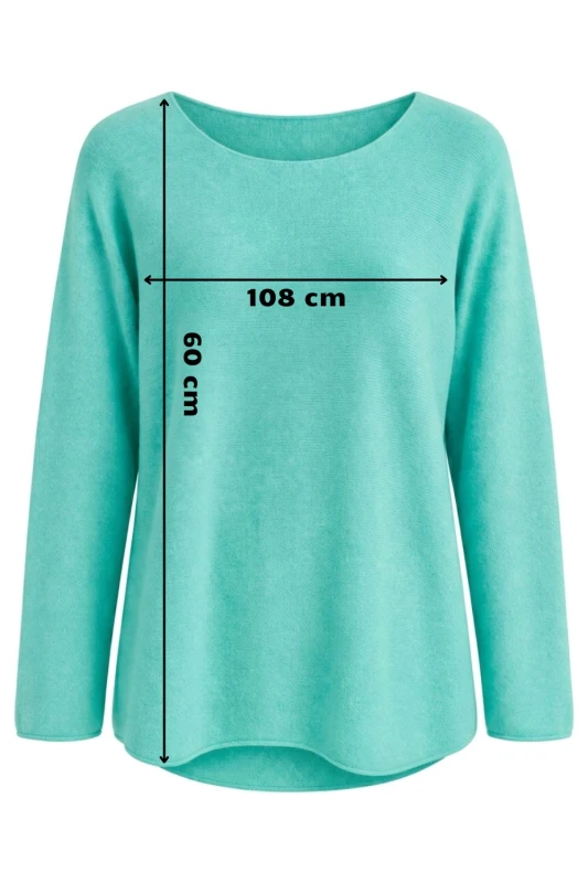 Sweter damski miętowy turkus z przeszyciami dekolt łódka One Size