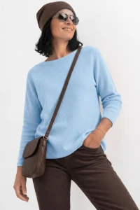 Sweter damski błękitny z przeszyciami dekolt łódka One Size