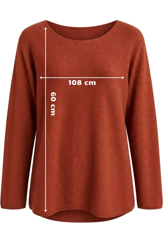 Sweter damski ceglasty z przeszyciami dekolt łódka One Size