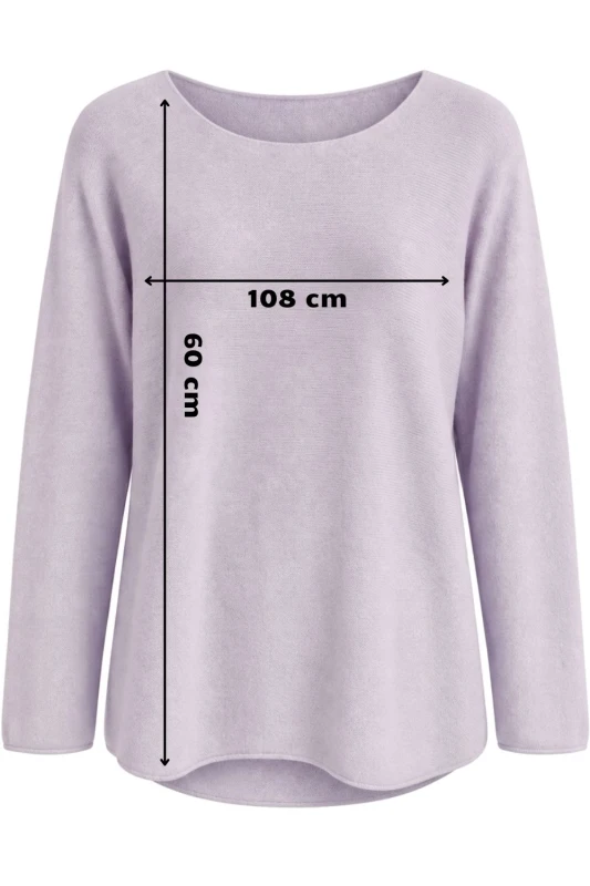 Sweter damski fioletowy z przeszyciami dekolt łódka One Size