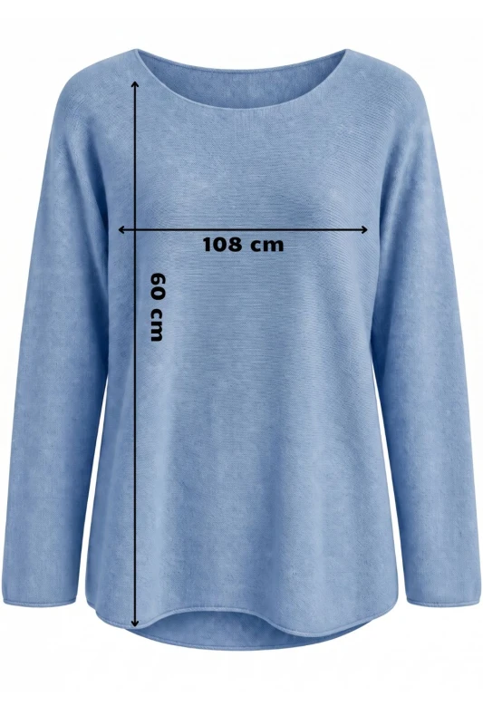 Sweter damski niebieski denim z przeszyciami dekolt łódka One Size