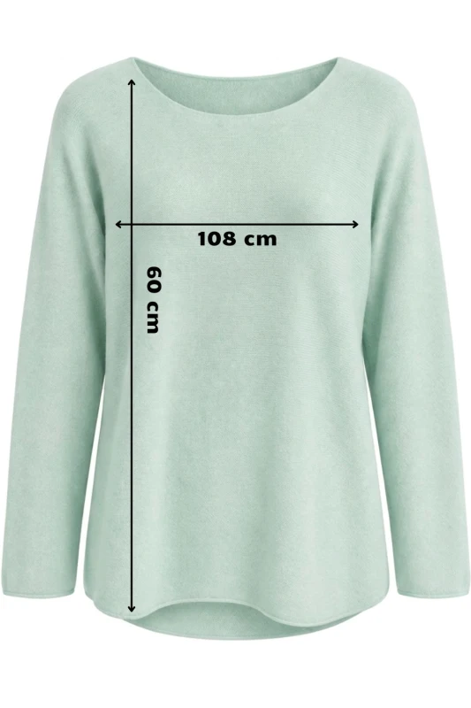 Sweter damski jasna mięta z przeszyciami dekolt łódka One Size