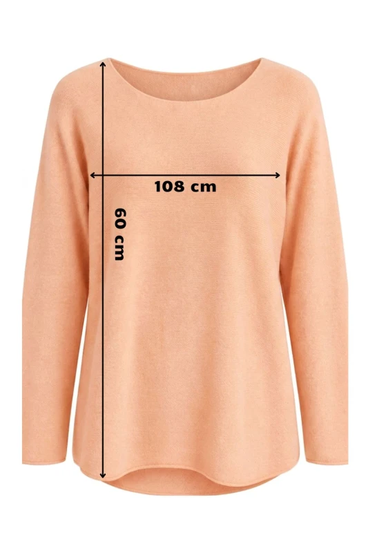 Sweter damski pudrowy brzoskwiniowy z przeszyciami dekolt łódka One Size