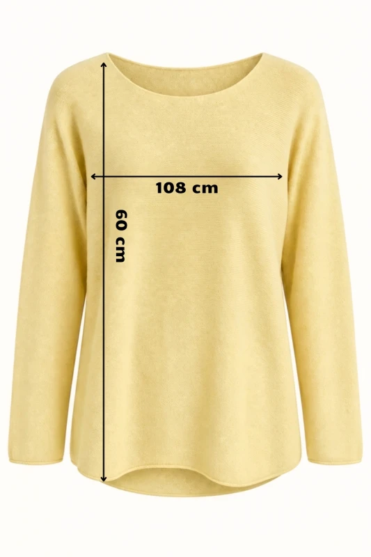 Sweter damski maślany żółty z przeszyciami dekolt łódka One Size