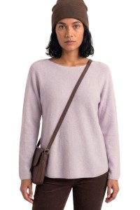 Sweter damski fioletowy z przeszyciami dekolt łódka One Size