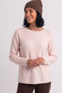 Sweter damski pudrowy róż z przeszyciami dekolt łódka One Size