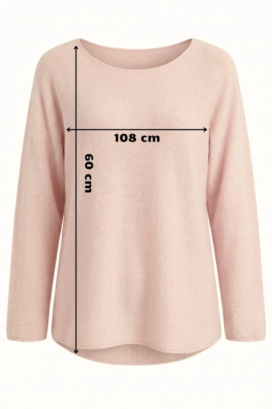 Sweter damski pudrowy róż z przeszyciami dekolt łódka One Size