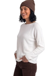 Sweter damski śmietankowy z przeszyciami dekolt łódka One Size