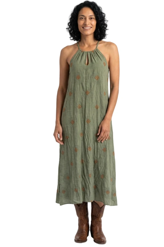 Sukienka damska maxi khaki w romby 100% bawełna Made in Italy