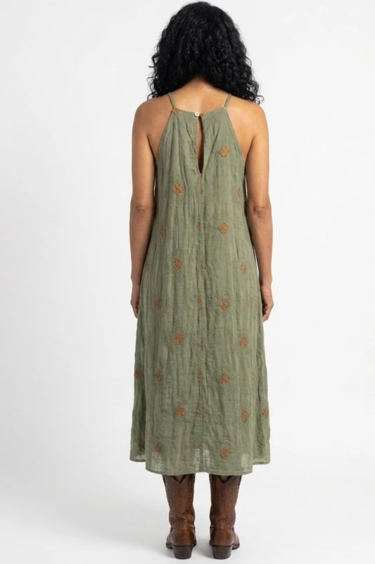 Sukienka damska maxi khaki w romby 100% bawełna Made in Italy