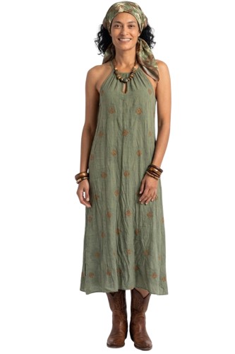 Sukienka damska maxi khaki w romby 100% bawełna Made in Italy