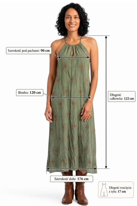 Sukienka damska maxi khaki w romby 100% bawełna Made in Italy