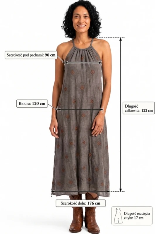 Sukienka damska maxi mokka w romby 100% bawełna Made in Italy