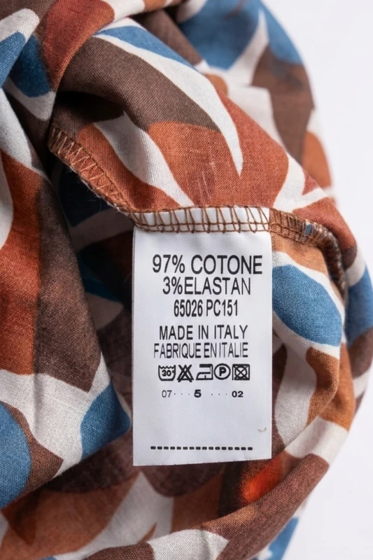 Sukienka damska maxi koszulowa w kwiaty brązowo-karmelowa z niebieskim wiązana w talii Made in Italy