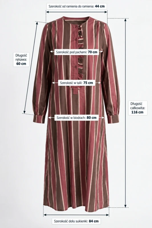 Sukienka damska maxi w pionowe pasy bordowo-brązowa 97% bawełna