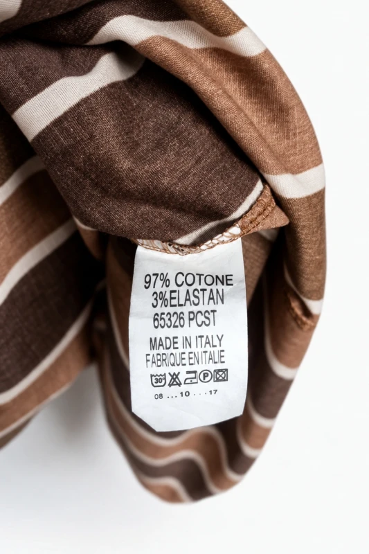 Sukienka damska długa w pionowe pasy brązowo-beżowa 97% bawełna Made in Italy