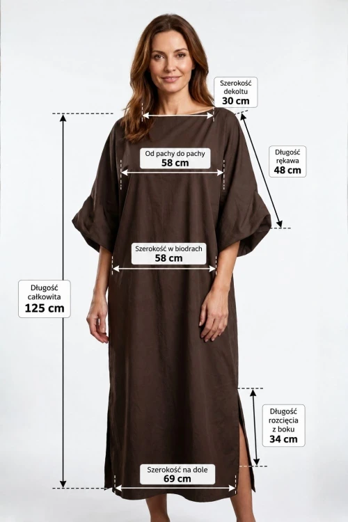 Sukienka Maxi Oversize Czekoladowa z Szerokim Rękawem – Made in Italy