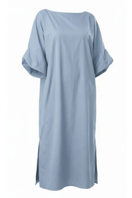 Sukienka Maxi Oversize Błękitna z Szerokim Rękawem – Made in Italy