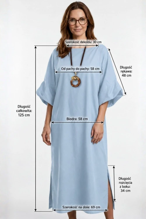 Sukienka Maxi Oversize Błękitna z Szerokim Rękawem – Made in Italy
