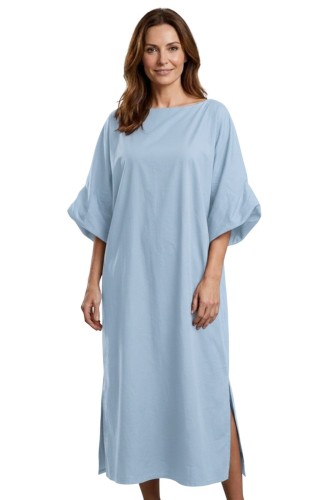 Sukienka Maxi Oversize Błękitna z Szerokim Rękawem – Made in Italy