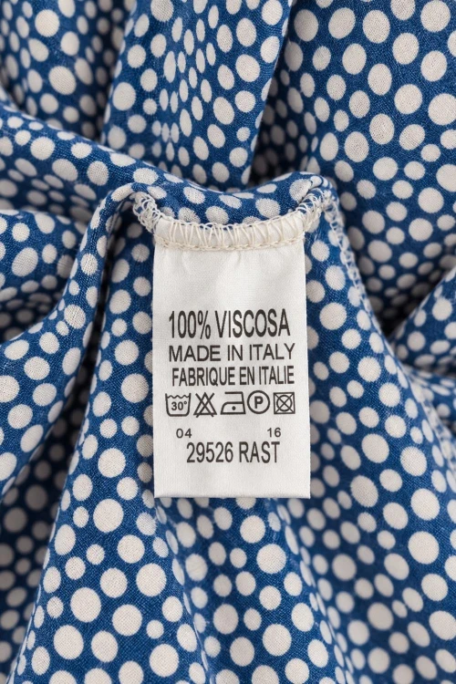 Sukienka damska midi niebieska w groszki kopertowa z kołnierzykiem Made in Italy
