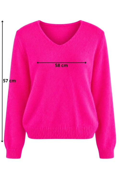 Sweter damski różowy 30% moher dekolt V Made in Italy