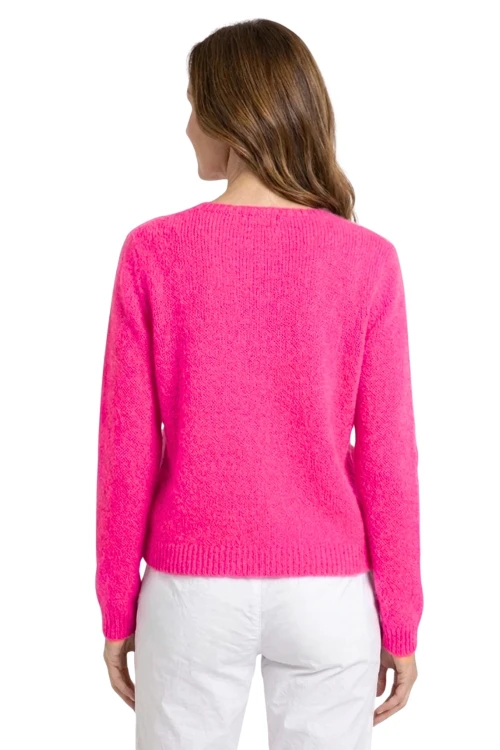 Sweter damski różowy 30% moher dekolt V Made in Italy