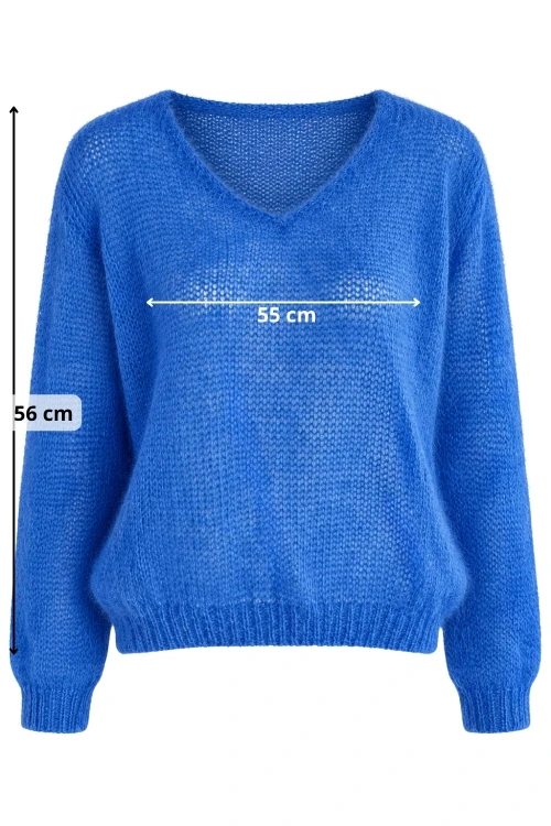 Sweter damski chabrowy 60% kid moher dekolt w szpic Made in Italy