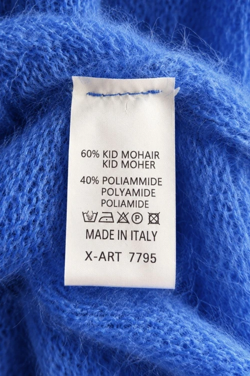 Sweter damski chabrowy 60% kid moher dekolt w szpic Made in Italy