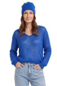 Sweter damski chabrowy 60% kid moher dekolt w szpic Made in Italy